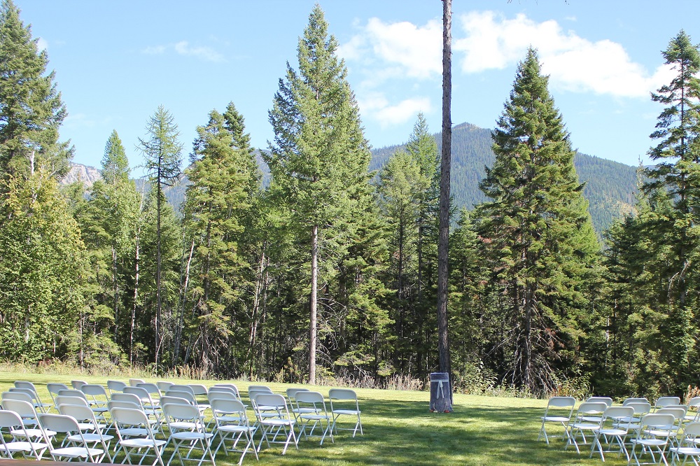 Chairs set up outside for a wedding