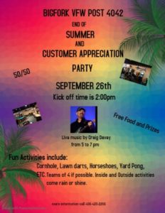 Customer Appreciation Party with Live Musice, cornhole, lawn darts, harseshoes, Yard pong and more. 