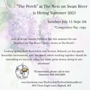 The Perch at The Nest on Swan River is Hiring Summer 2021