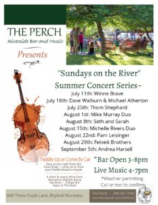 Music Line up at The Perch for Sundays on the River