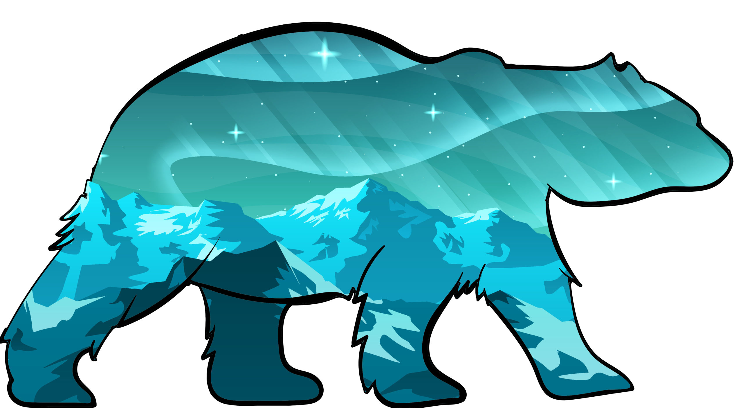 Bear silloutte with night sky