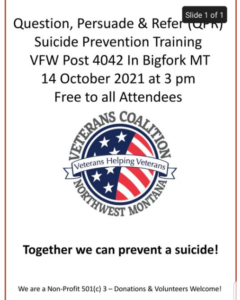 Suicide Prevention Training at VFW Oct 14