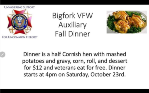 VFW Auxilliary Fall dinner Oct 23