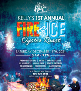 Join us a Kelly's Casino on December 18th from 3-9pm for the first annual Fire & Ice Oyster Roast.  There will be fire roasted oysters, ice bar, Christmas carols, ice sculptures, drawings, craft vendors, and Toys for Tots drive. 