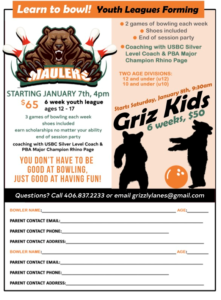 Griz Kids Maulers Application at Grizzley Lanes