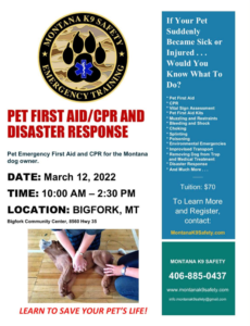 Pet First Aid/CPR and disaster Response Class March 12 