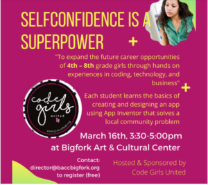 Code Girls Workshop at BACC  March 16th