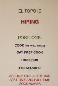 El Topo is Hiring Cooks, Dishwasher, Bus/ Hostess