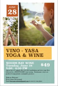 YOga and Wine at Woods Bay Wine June 28