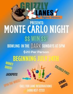 bowling in the dark at Grizzly Lanes Sundays at 5