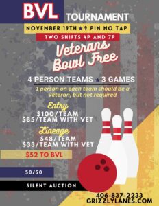 Bowling Tournament at Grizzly Lanes for Veterans