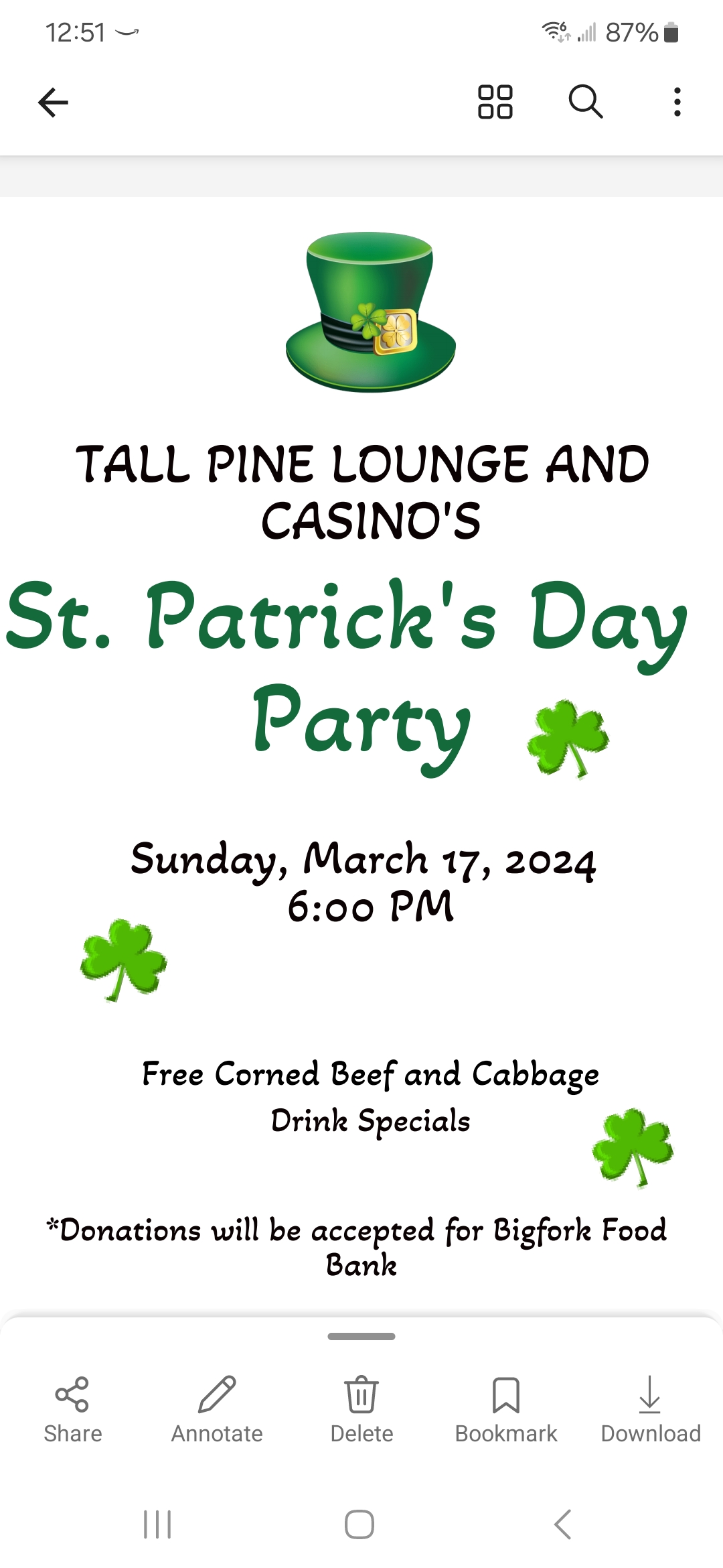 Tall Pine Annual St. Patricks Day Party