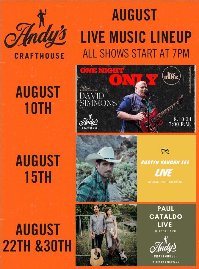 LIVE Music at Andy's Crafthouse August Calendar