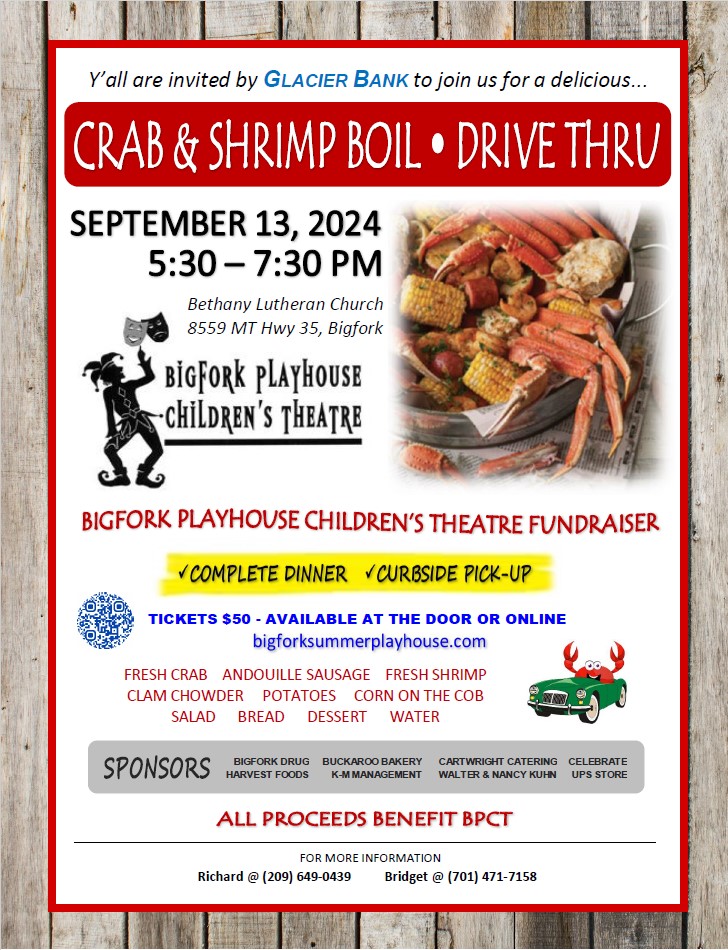 Bigfork Playhouse Children's Theater Fall Fundraiser Crab and Shrimp Boil