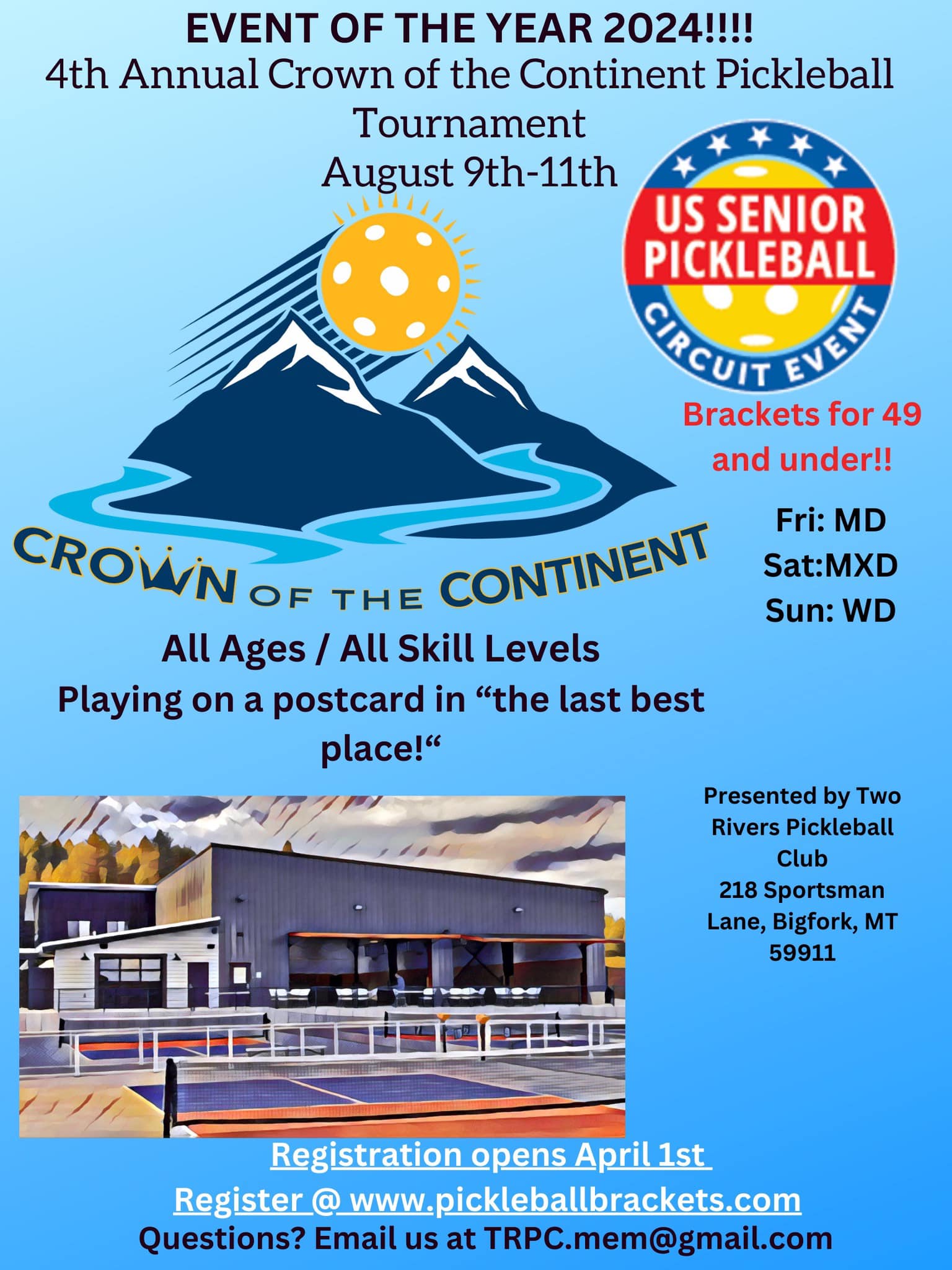 Crown of the Continent Pickleball Tournament at Jewel Basin Center