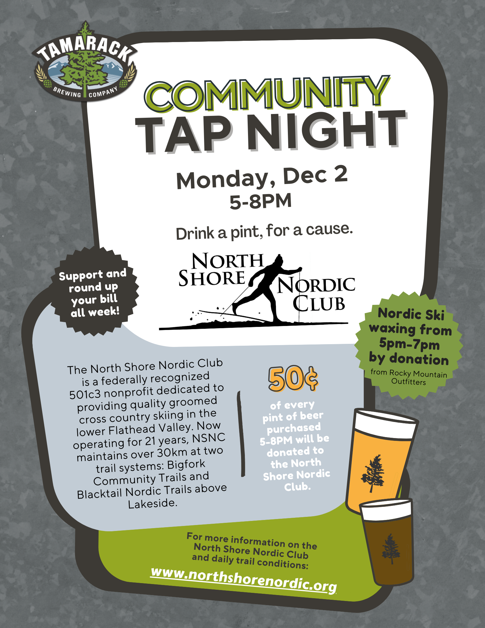 Community Tap Night at the Tamarack Brewing Co. for North Shore Nordic Club