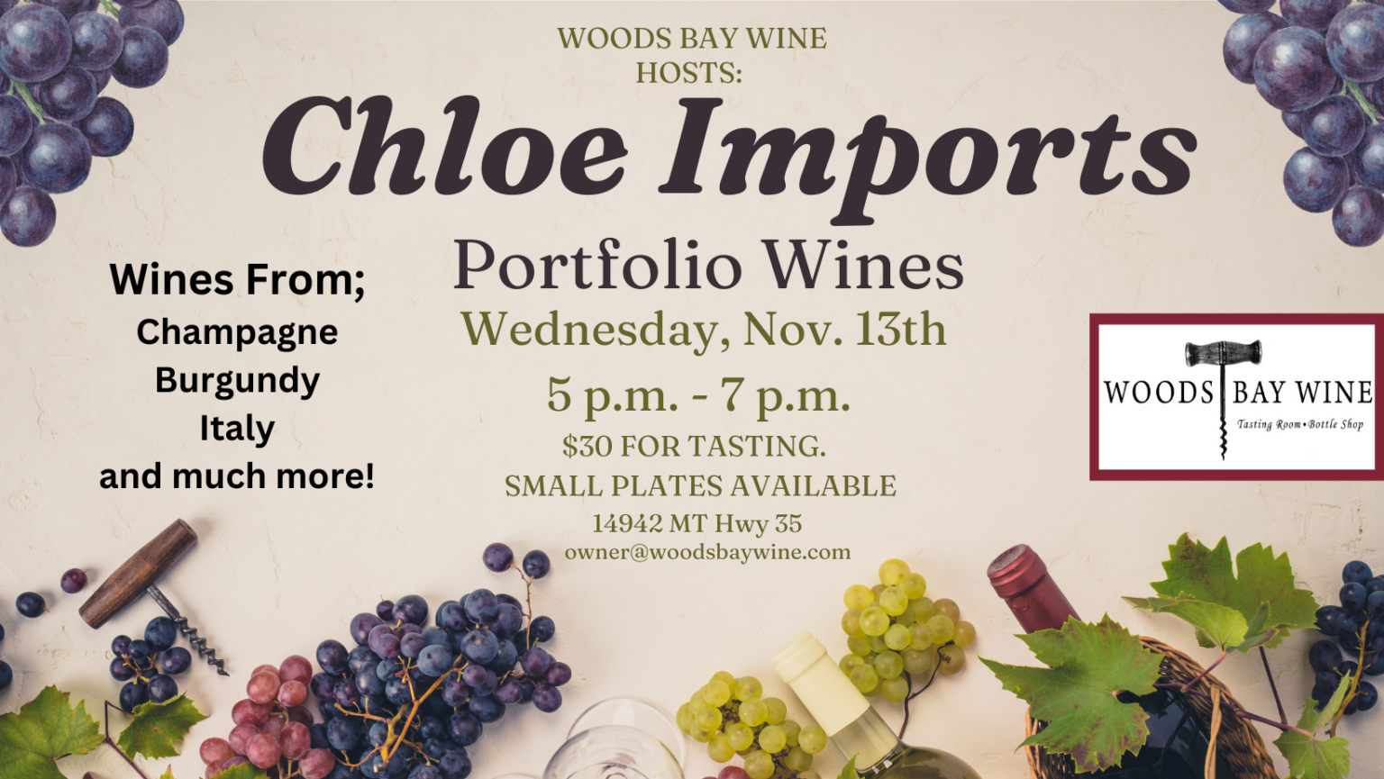 Chloe Wine Imports at Woods Bay Wine Bigfork Montana