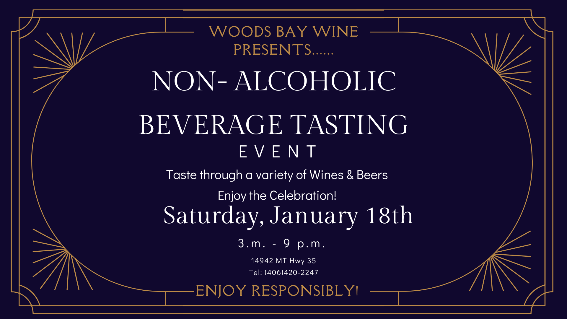 Non Alcoholic Tasting Event at Woods Bay Wine Sat Jan 18th