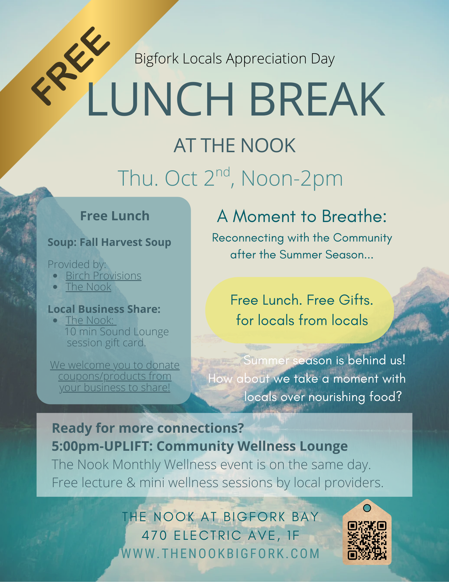 Uplift Expanded: Community Appreciation Day at The Nook at Bigfork Bay Oct 4