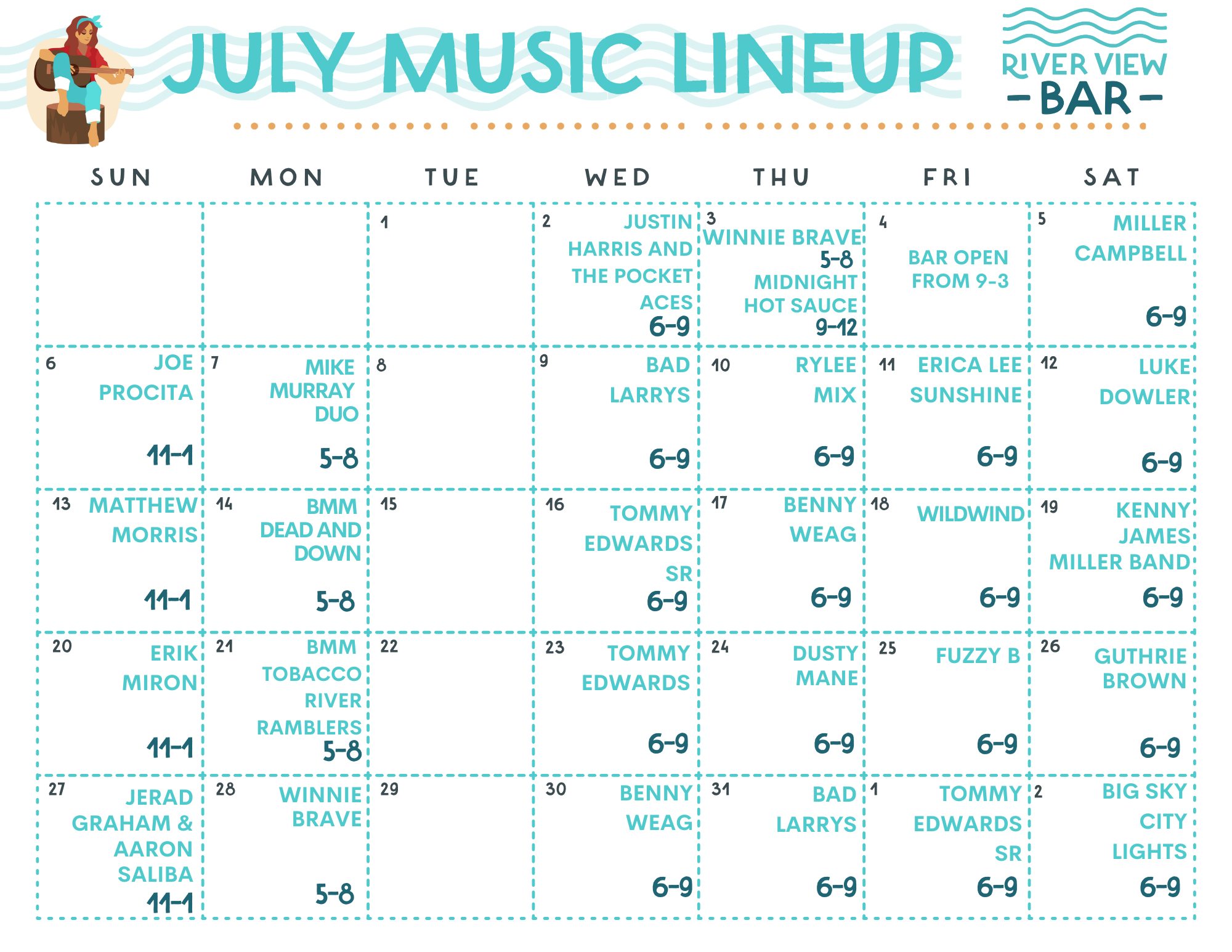 July music Line for River View Bar 2025