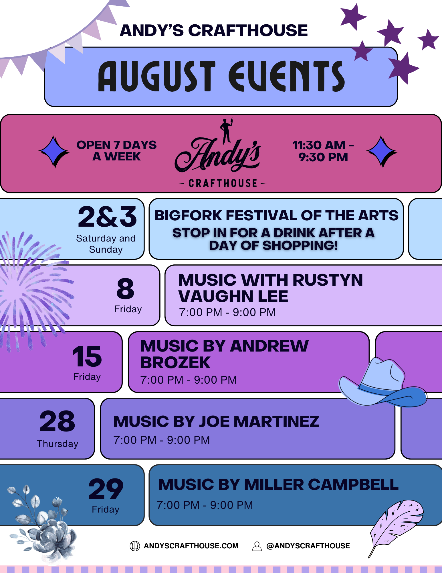 August Events at Andy's Crafthouse