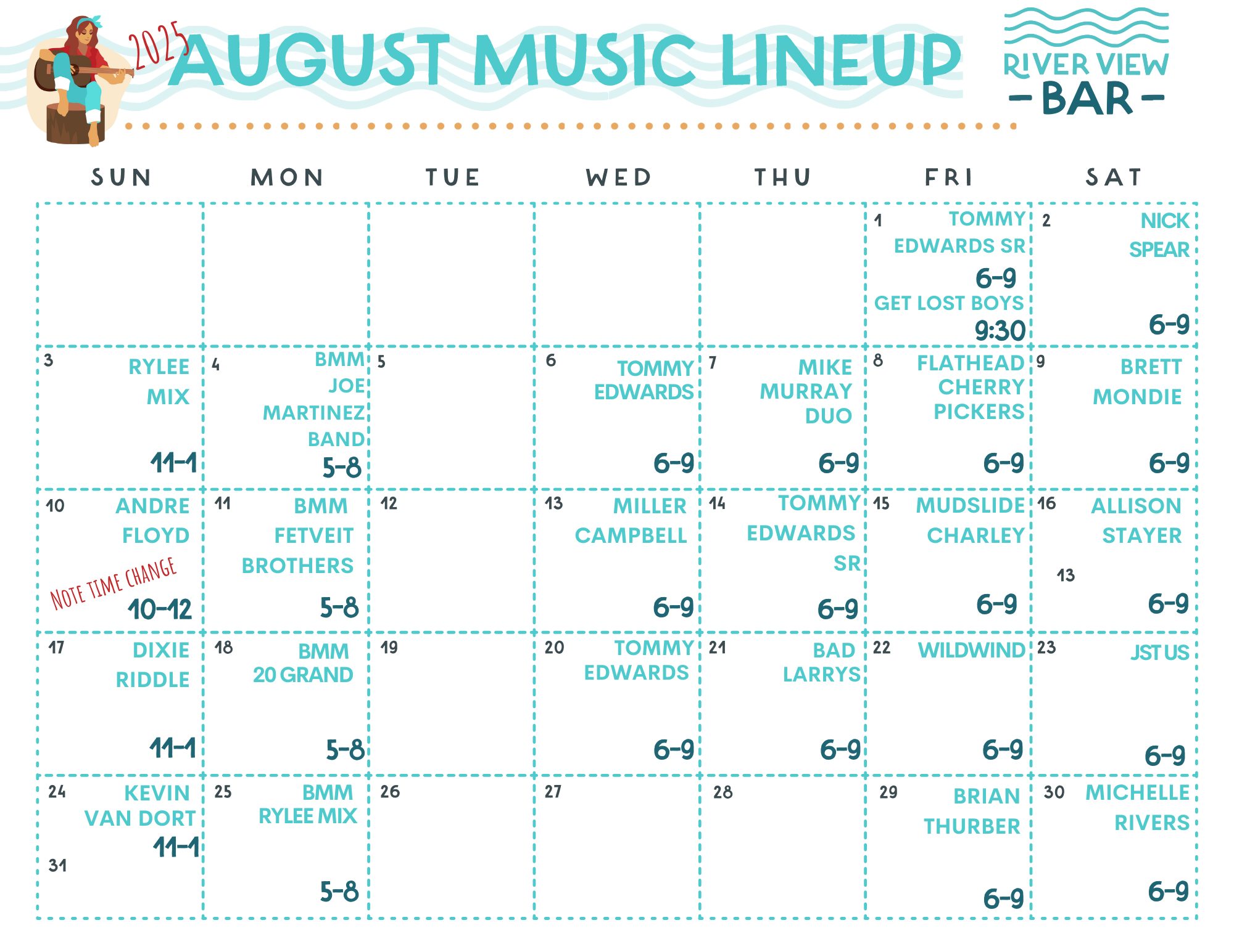 River View Bar August Line Up