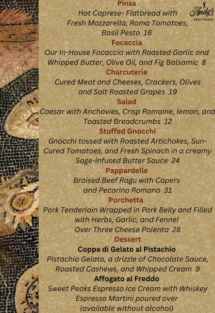 Italian Night at Andy's Crafthouse Friday April 24th