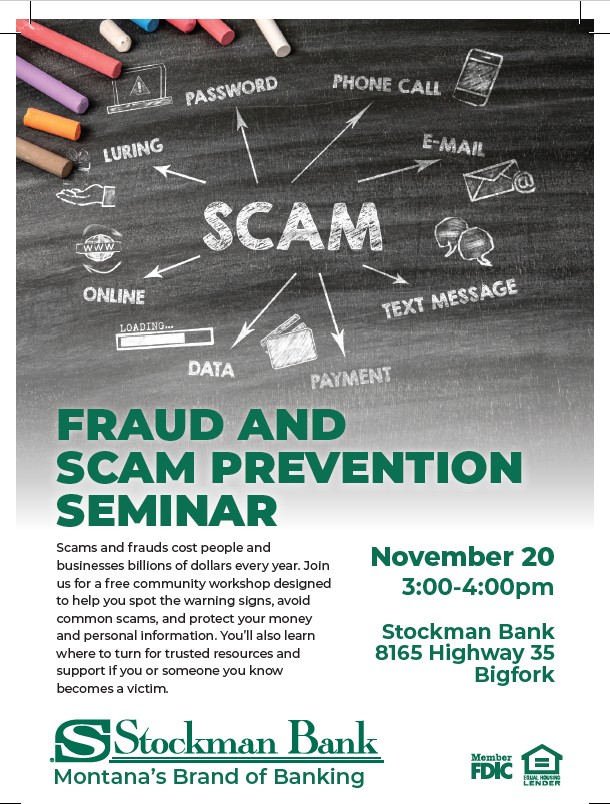 Fraud and Scam Prevention Seminar at Stockman Bank Nov 20