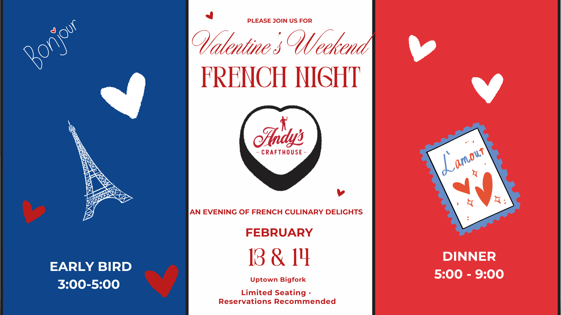 French Night at Andy's Crafthouse Feb 13 and 14