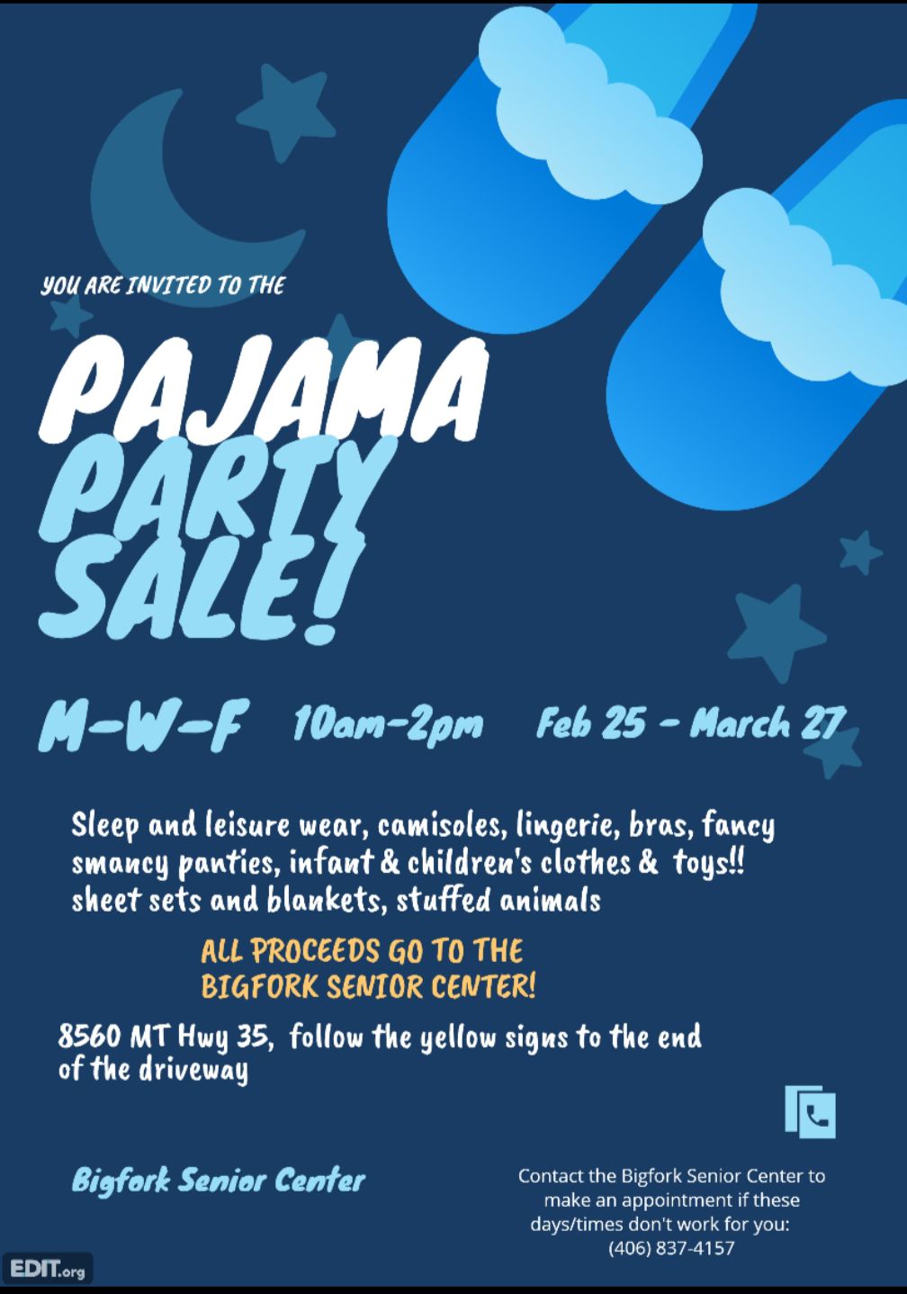 Pajama Party Sale at the Bigfork Senior Center Resale Shop