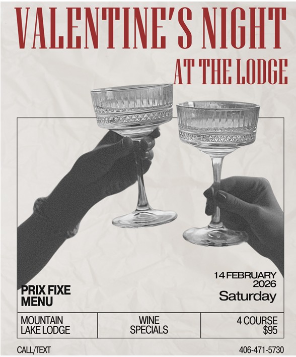 Prix Fixe Valentine's Dinner menu at Mountian Lake Lodge