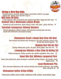 Vietnamese Night Dinner Menu at Andy's Crafthouse