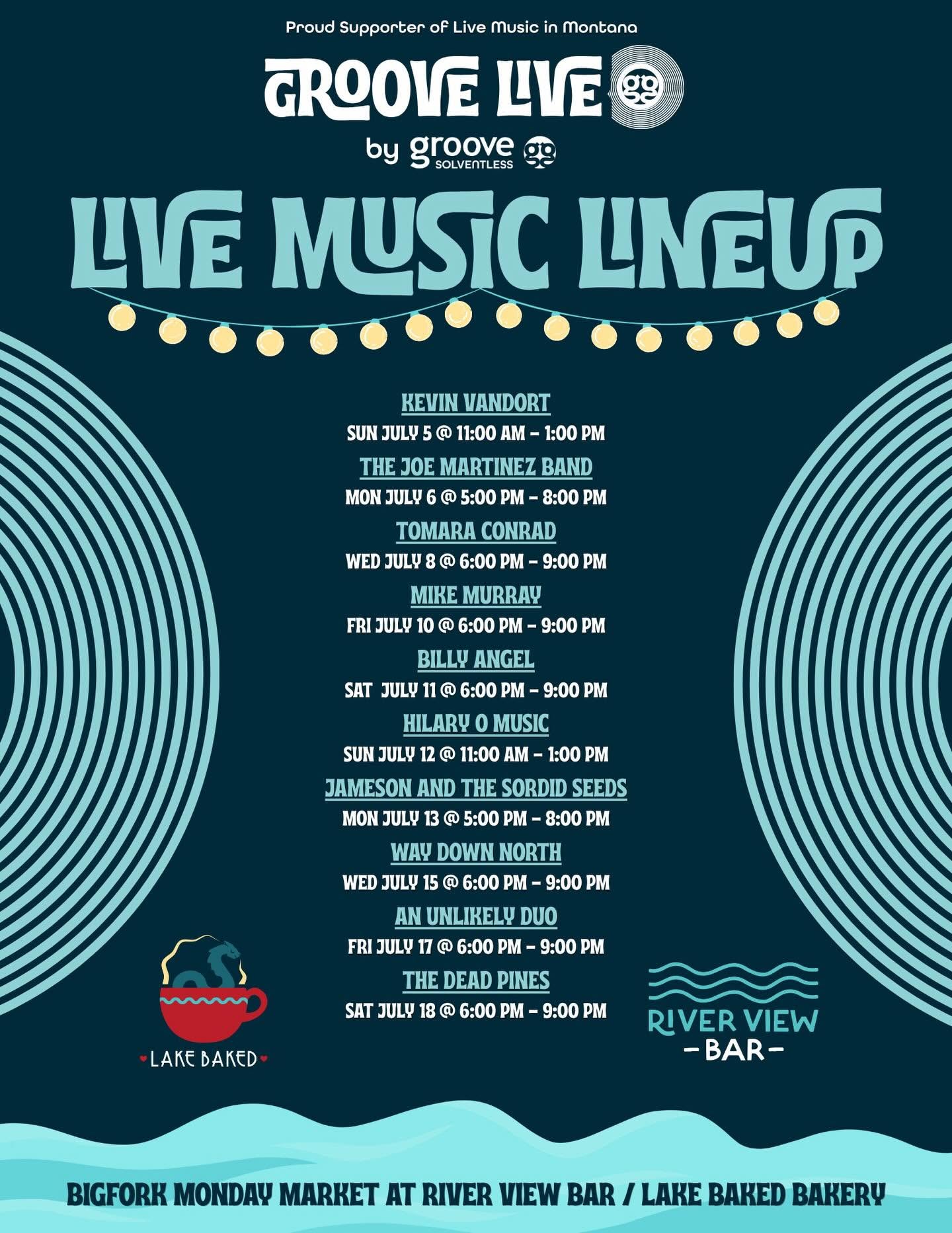 river view bar music schedule for july 5th - july 18th