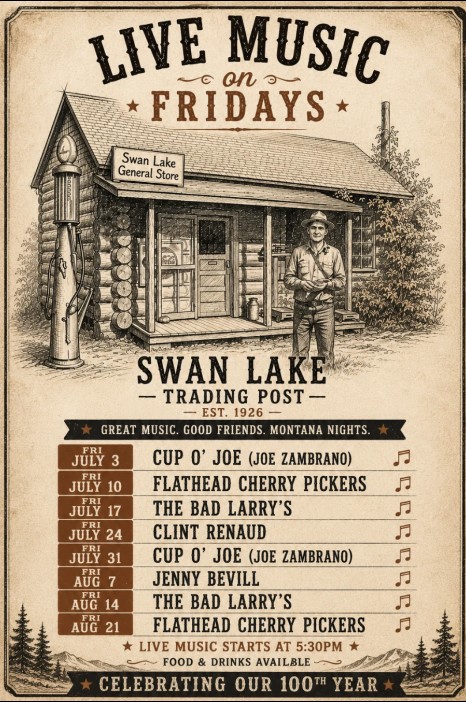 Live Music on Fridays at the Swan Lake Trading Post