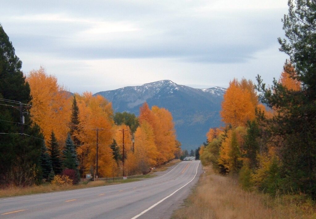 Highway 83 through the Seeley-Swan Valley in fall